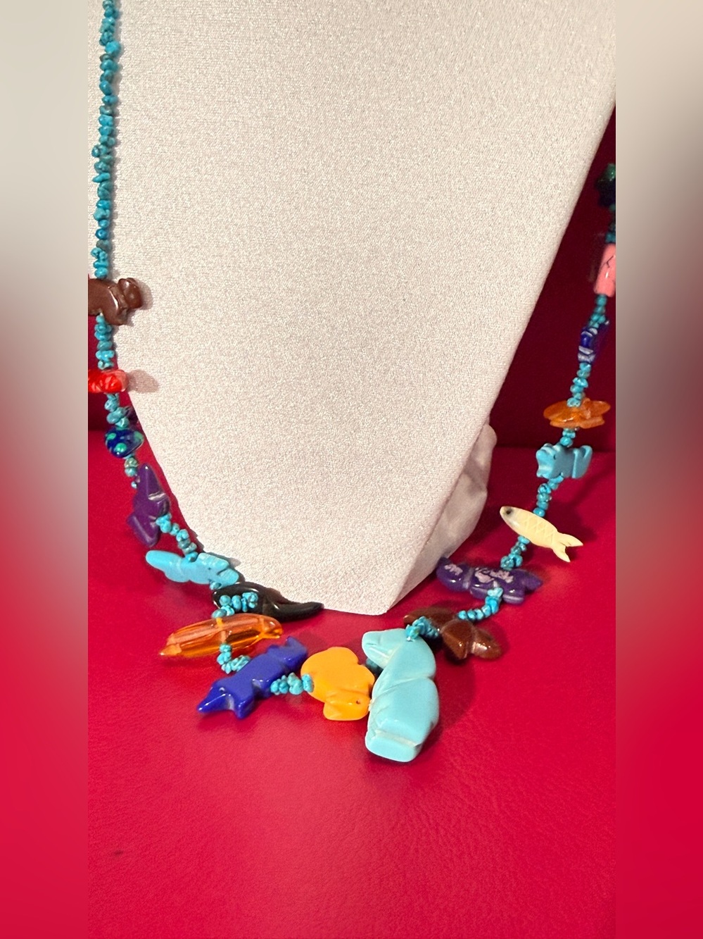 Colorful Multistone Animal Charm Necklace - Turquoise Blue